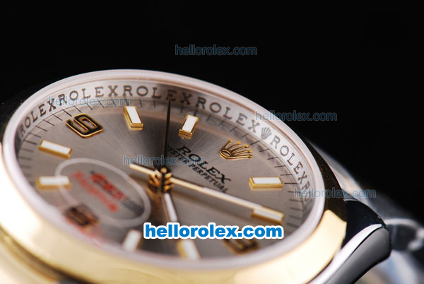 Rolex Air-King Oyster Perpetual Automatic Two Tone with Gold Bezel and Grey Dial - Click Image to Close